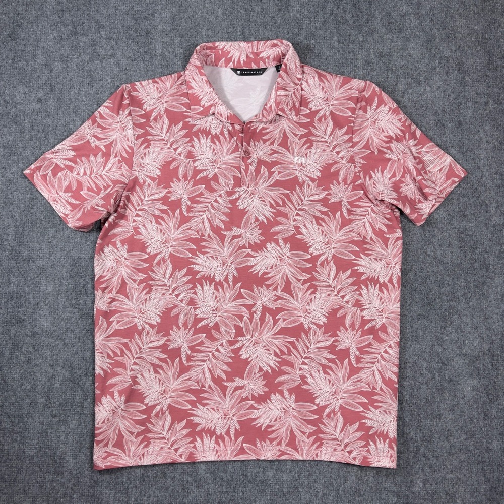 TravisMathew Polo Shirt Mens XL Red Tropical Leaf Print The Guitar Hotel Short